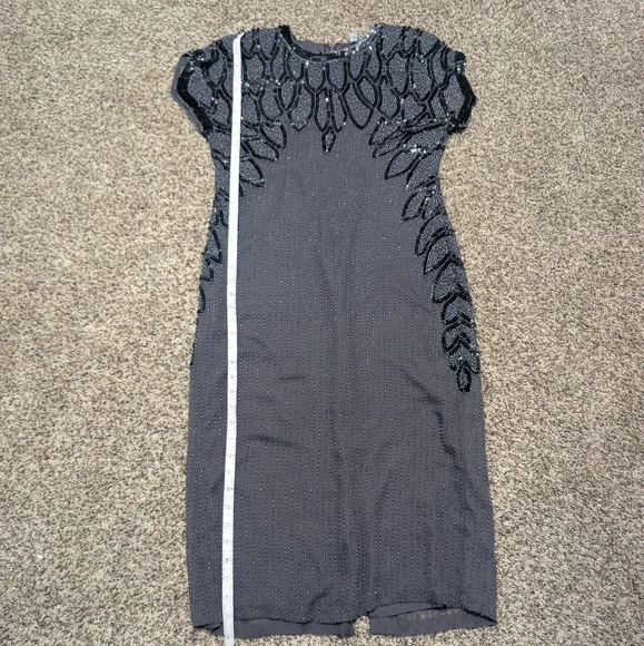 Vintage Oleg Cassini Silk Beaded Petite Evening Dress - Picture 10 of 11